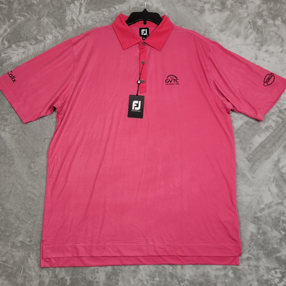 FootJoy Golf Polo Shirt Men's 2XL Raspberry Tiny Check Print Performance (NWT)